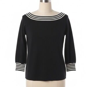 Michelle Antonelli Black White Striped Sweater Boat Neck 90s Y2K Office Siren XL
